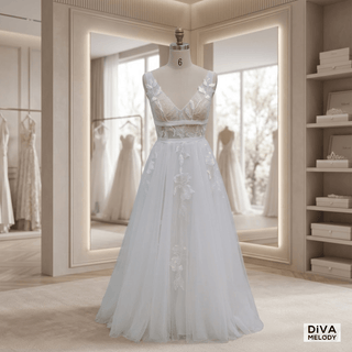 Tulle Flower Beach Bridal Gowns - Diva Melody