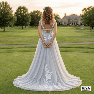 Tulle Flower Beach Bridal Gowns - Diva Melody