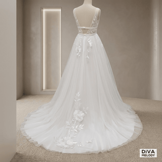 Tulle Flower Beach Bridal Gowns - Diva Melody