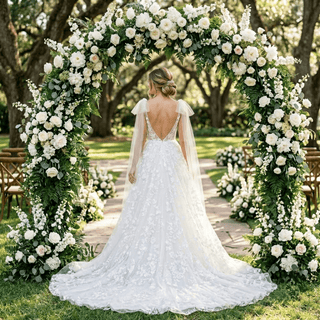 Tulle V-neck Backless A-Line Bridal Dress - Diva Melody