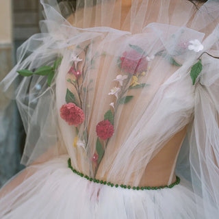 Tulle Wedding Dress with 3D Colorful Flowers - Diva Melody