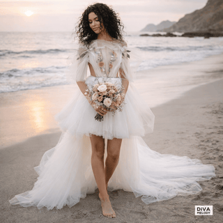 Tulle Wedding Dress with 3D Colorful Flowers - Diva Melody