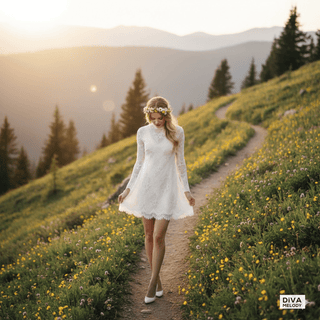 Turtle Neck Lace Keyhole Mini Bridal Dress - Diva Melody