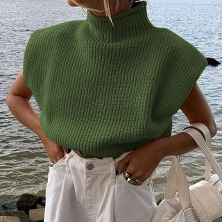 Turtleneck Sleeveless Vest Shoulder pads Pullover Knitted - Diva Melody