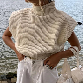 Turtleneck Sleeveless Vest Shoulder pads Pullover Knitted - Diva Melody