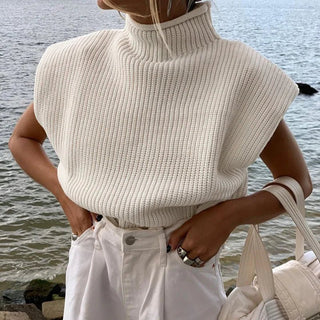 Turtleneck Sleeveless Vest Shoulder pads Pullover Knitted - Diva Melody