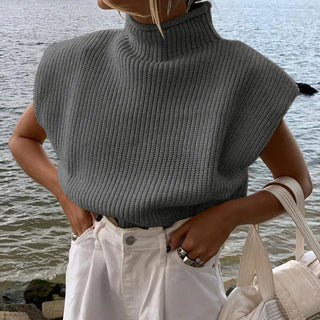 Turtleneck Sleeveless Vest Shoulder pads Pullover Knitted - Diva Melody