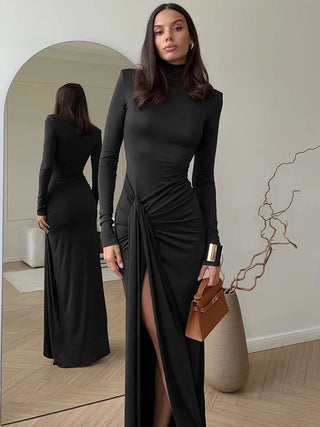 Turtleneck Thigh - Split Bodycon Dress - Diva Melody