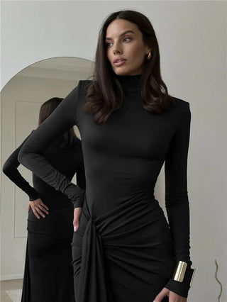 Turtleneck Thigh - Split Bodycon Dress - Diva Melody