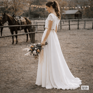 Two - Piece Lace Boho Crop Top Wedding Dress - Diva Melody