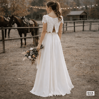 Two - Piece Lace Boho Crop Top Wedding Dress - Diva Melody