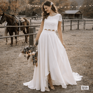 Two - Piece Lace Boho Crop Top Wedding Dress - Diva Melody