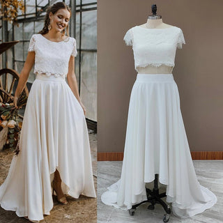 Two - Piece Lace Boho Crop Top Wedding Dress - Diva Melody