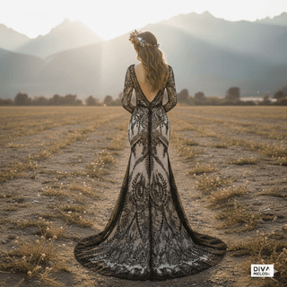 Two - Piece Lace V - Neck Beach Wedding Dress with High Slit - Diva Melody