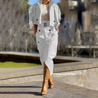 Two Piece Set Short Jacket and Belted Skirt Sets - Diva Melody