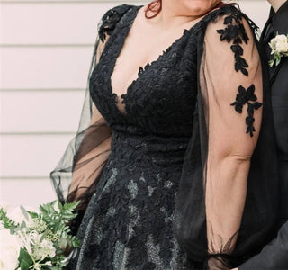 Unique Black Glitter Tulle Wedding Dress - Diva Melody