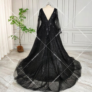 Unique Black Glitter Tulle Wedding Dress - Diva Melody