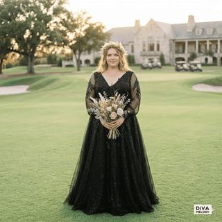 Unique Black Glitter Tulle Wedding Dress - Diva Melody