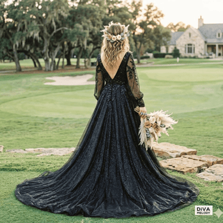 Unique Black Glitter Tulle Wedding Dress - Diva Melody