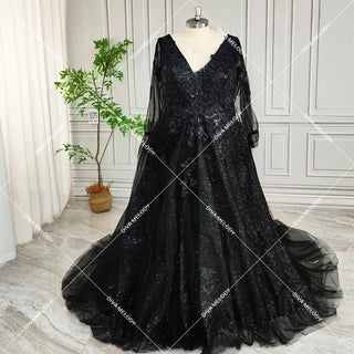 Unique Black Glitter Tulle Wedding Dress - Diva Melody