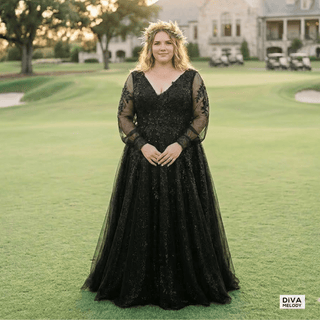 Unique Black Glitter Tulle Wedding Dress - Diva Melody