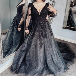 Unique Black Glitter Tulle Wedding Dress - Diva Melody