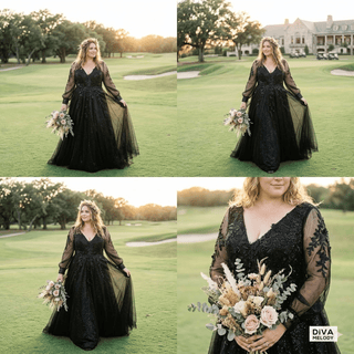 Unique Black Glitter Tulle Wedding Dress - Diva Melody