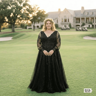 Unique Black Glitter Tulle Wedding Dress - Diva Melody
