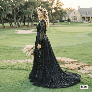 Unique Black Glitter Tulle Wedding Dress - Diva Melody