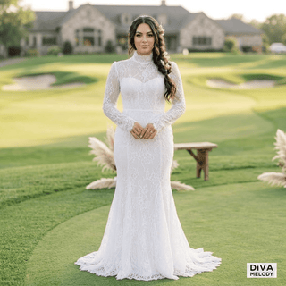 Unique High Neck Mermaid Wedding Dress - Diva Melody