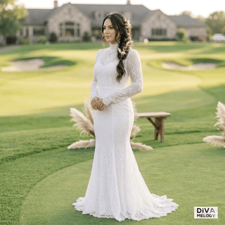 Unique High Neck Mermaid Wedding Dress - Diva Melody