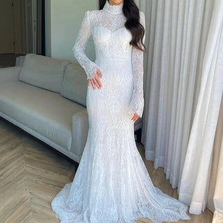 Unique High Neck Mermaid Wedding Dress - Diva Melody