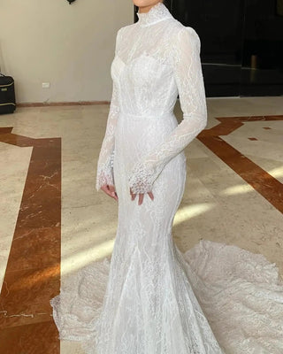 Unique High Neck Mermaid Wedding Dress - Diva Melody