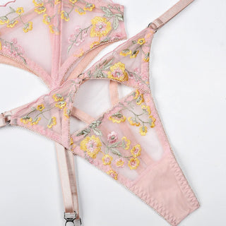 Unlined Embroidered Mesh Lingerie Set - Diva Melody
