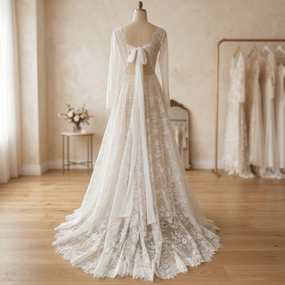 V-Neck Backless Bridal Gown with Ribbon - Diva Melody
