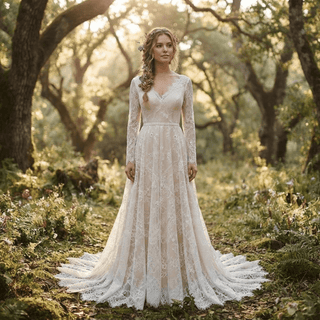 V-Neck Backless Bridal Gown with Ribbon - Diva Melody