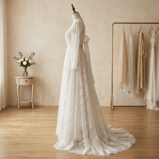 V-Neck Backless Bridal Gown with Ribbon - Diva Melody