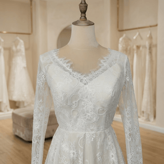 V-Neck Backless Bridal Gown with Ribbon - Diva Melody