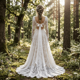 V-Neck Backless Bridal Gown with Ribbon - Diva Melody