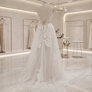 V-Neck Boho Embroidery Tulle Wedding Dress - Diva Melody