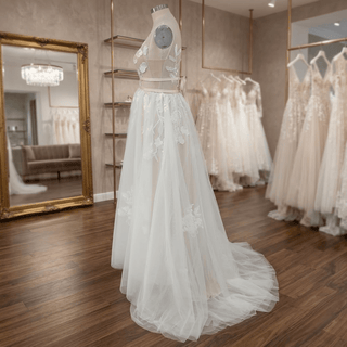 V-Neck Boho Embroidery Tulle Wedding Dress - Diva Melody