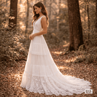 V - Neck Chiffon A - Line Wedding Dress - Diva Melody
