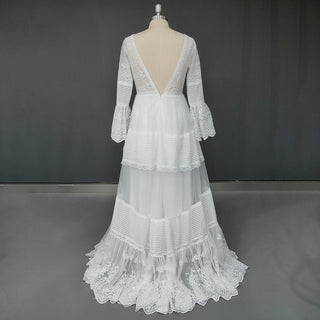 V - Neck Chiffon A - Line Wedding Dress - Diva Melody