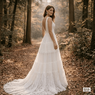 V - Neck Chiffon A - Line Wedding Dress - Diva Melody