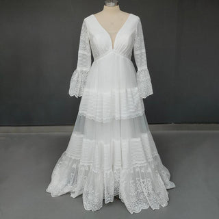 V - Neck Chiffon A - Line Wedding Dress - Diva Melody