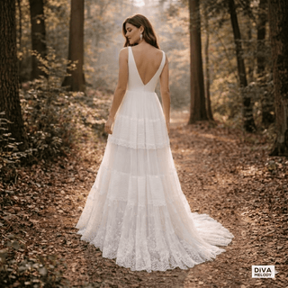 V - Neck Chiffon A - Line Wedding Dress - Diva Melody