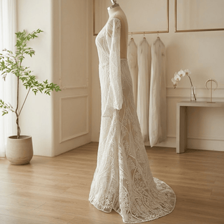 V-Neck Flare Sleeve Bridal Dress - Diva Melody