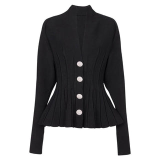 V - neck Heavy Crystal Button Knitted Cardigan - Diva Melody