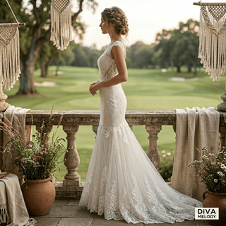 V - Neck Lace Fit & Flare Gown - Diva Melody