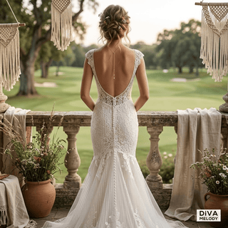 V - Neck Lace Fit & Flare Gown - Diva Melody